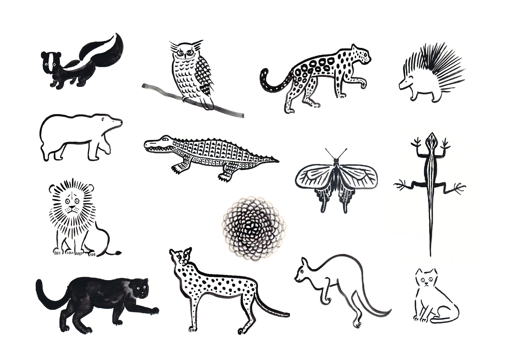 Black & White illustration of Creatures